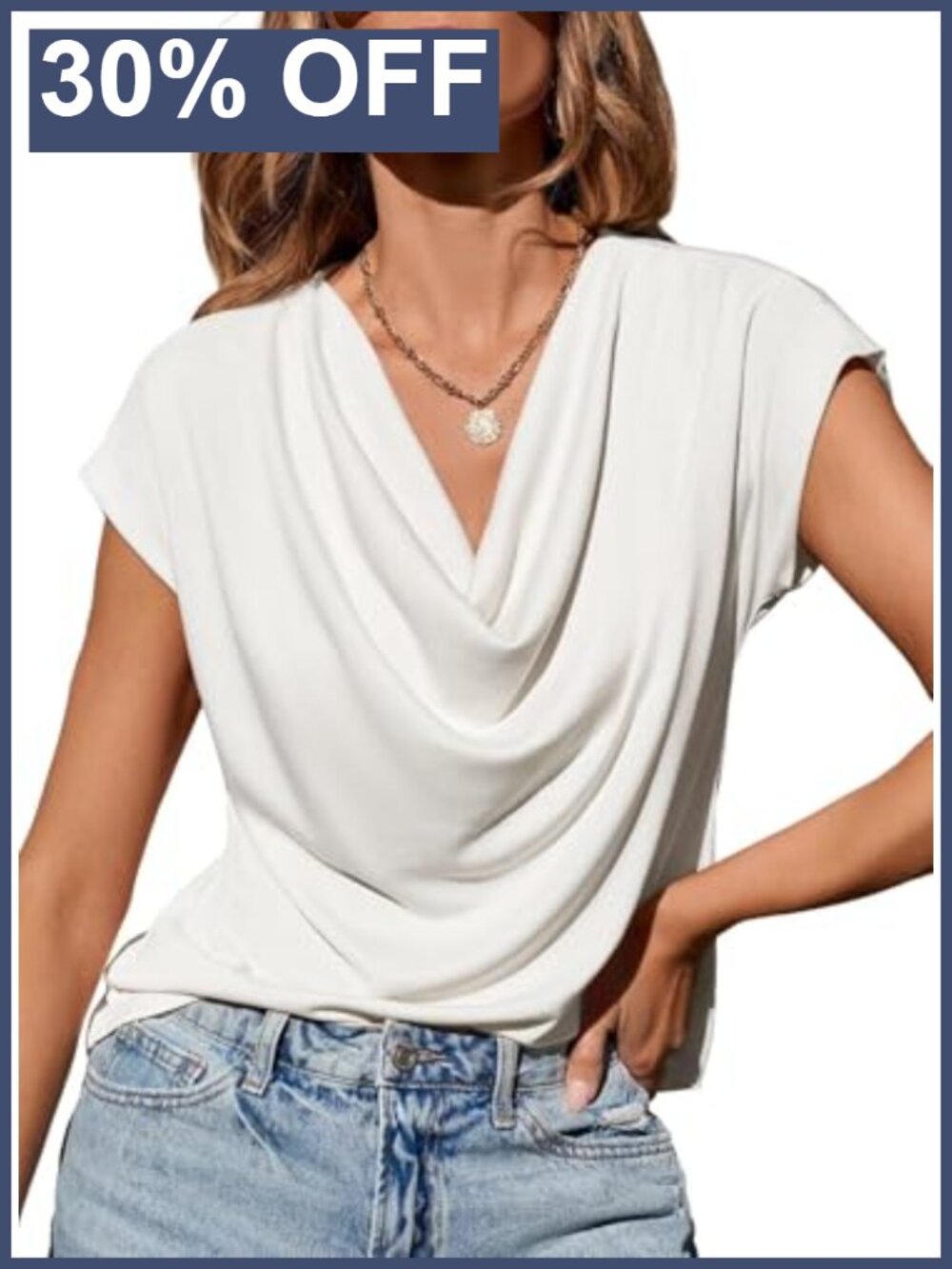 Cowl Neck Short Sleeve Knit Top for Women Dressy Casual Work Blouse